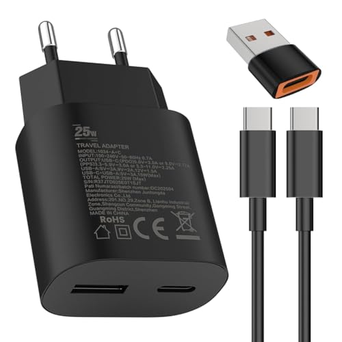 25W USB tipo C Caricabatterie veloce 15W USB tipo A Adattatore Per:Samsung Galaxy S25 S24 S23 S22 S21 S20 A56 A55 Veloce Telefono cellulareSpina di ricarica USB C Rapido Alimentator Cavo di ricarica