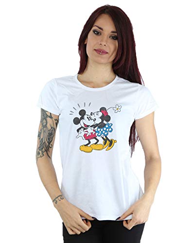 Disney Women's Mickey and Minnie Kiss T-Shirt Large White