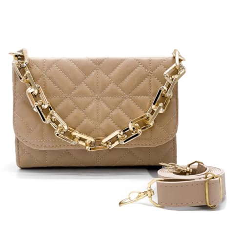 Bolsa Feminina Luxo Alça Corrente de Mão e Transversal(Nude)