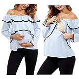 Buliezy Schulterfrei StillTops Dame Lange Ärmel Umstandsshirt Stillshirt Mom Still Tops Umstands Tshirt Klassischer Streifen Umstandsmode Oberteile für Schwangere Stillzeit,XL