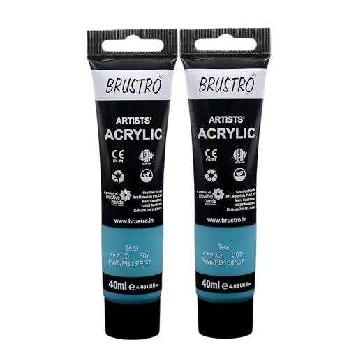Image of BRUSTRO Artists Acrylic Paint Tube | 40ml, Teal (Pack of 2) | Pastel Tone|Non-Toxic,Water Based,Inter Mixable,Ideal for Painting,Textured Effects on Canvas,Paper,Fine Art Student and Professionals