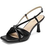 SLXCHBSL Women's Kitten Heels - Bow Square Open Toe Sandals with Adjustable Ankle Strap, 2.67 Inch Comfortable Low Heels Perfect for Wedding, Dates, Casual, Office & Summer Parties