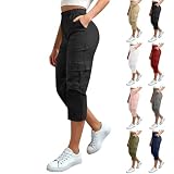 Cargo Capris For Women,Cargo Capris For Women 2026 Summer Casual Loose Capri Pants Dressy Plus Size High Waisted Button Work Hiking Travel Cropped Pant With Pockets,Black,L