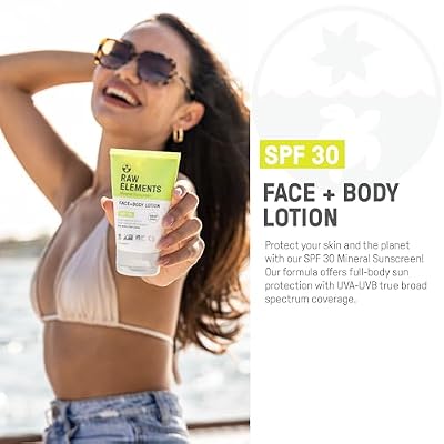 العناصر الخام واقي الشمس المعدني للوجه والجسم SPF 30 Tube ، الحماية اليومية من Sunblock العضوي ، آمن للشعاب غير السامة ، مقاوم للماء ، خالي من القسوة ، 3 أونصات (حزمة من 1)