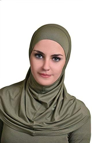 Al Ameera Muslim Hijab Cotton Amira 2 Piece Hood & Hijab Tube Underscarf Cap (Olive Green)