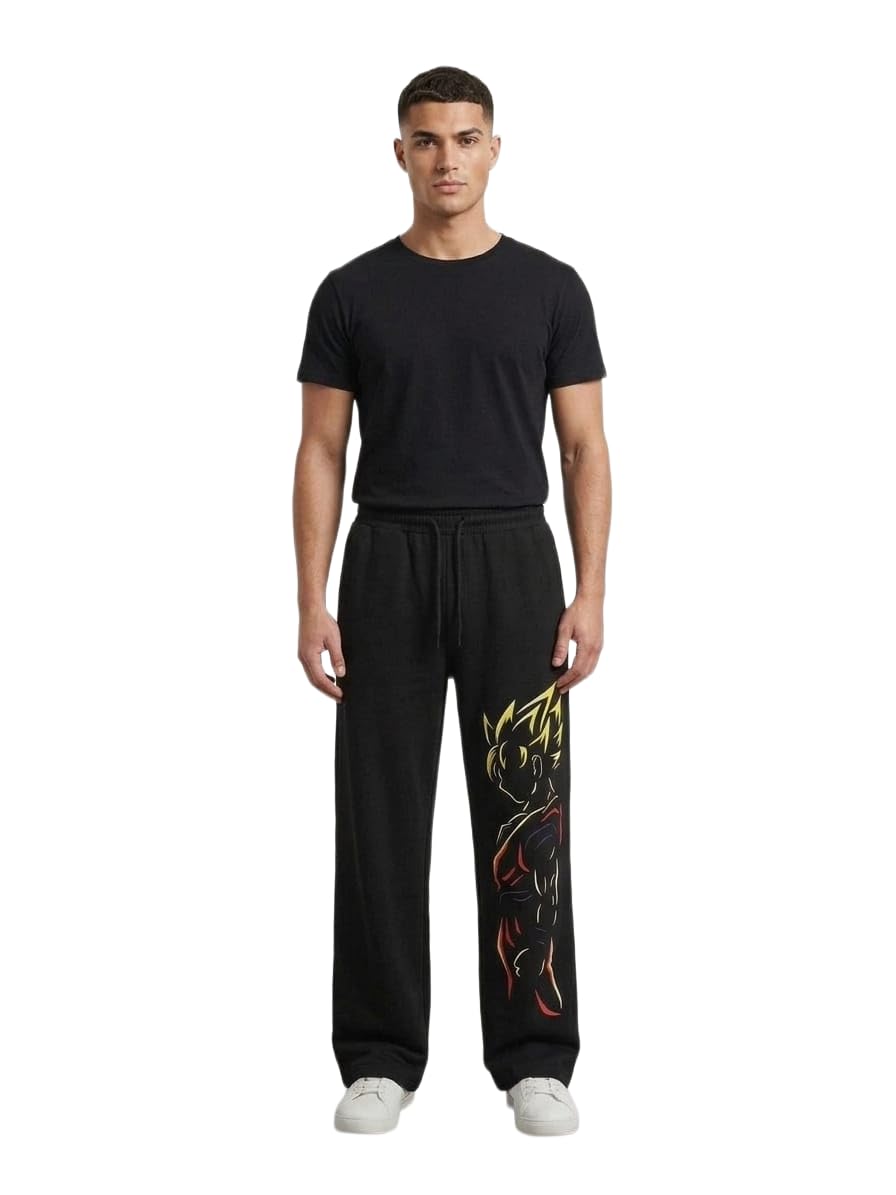 yolim fashion Men's Wide Leg Sweatpants, Black, Cotton Blend, Anime Graphic Print, Baggy Y2K Streetwear Joggers-picture-22