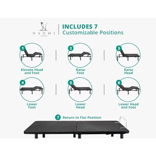 Naomi Home 12811-01 Deep Sleep Enabling Serenity Adjustable Bed Frame Full, Head & Foot Incline, 7 Adjustable Positions, Wireless Remote, Compact, Zero Gravity Lounge Bed, Electric Bed Base thumb #4