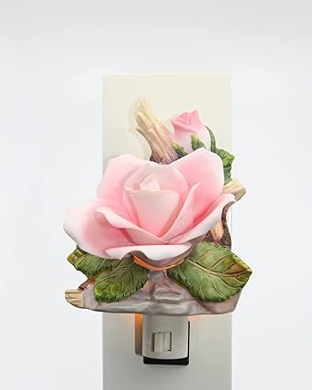 Cosmos Gifts Fine Porcelain Pink Rose Plug-in Nightlight Figurine, 5 Inch H
