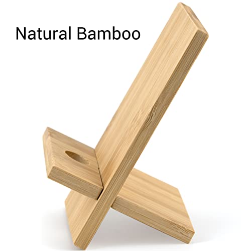IFAMIO 2 Pack Bamboo Cell Phone Stand Wooden Phone Holder Tablet Desk Stand with Charging Hole Portable Phone Table Stand Desk Organizer Compatible with iPhone Smart Phone iPad Tablet by IFAMIO - Used condition - Image 6