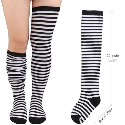 Image of DRESHOW Plus Size Thigh High Socks Striped Over Knee Long Boot Stockings Knee High Tube Socks Leg Warmers for Women