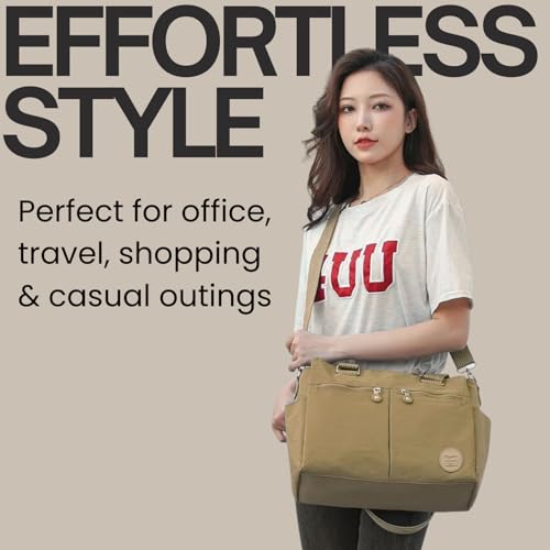 Image of MOCA Womens Casual Nylon Water Resistant Crossbody Tote Sling Handbag, Multi-Pocket Design with Adjustable Shoulder Straps for Work Travel Office, Everyday Use