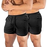 TEZO Mens 5' Gym Workout Shorts Athletic Running Training Quick Dry Short Pants Pockets Lightweight Mesh Activewear(BKBK M)