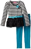 Young Hearts Little Girls' 2 Piece Striped Rossette Shirt and Pant