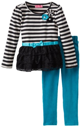 Young Hearts Little Girls' 2 Piece Striped Rossette Shirt and Pant