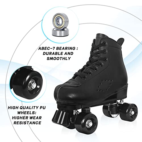Nattork Women Roller Skates, Unisex Retro Quad Skates For Outdoor & Indoor, Double Row Skates For Girls - Black(Women 8.5 Us) #TOP1