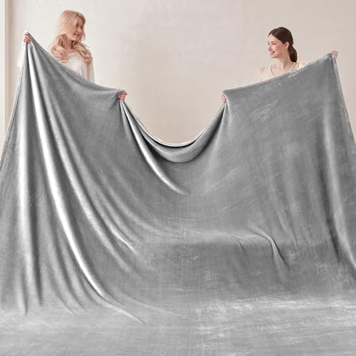 COOVA Oversized King Fleece Blanket 120x120 inches, Soft Cozy Warm Giant Extra Large 10'x10' Blanket for Bed, Sofa, Couch,Travel, Camping, California Huge Flannel Big Throw Blanket, Light Grey