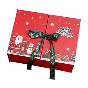 JSSEVN Lot de 8 boîtes cadeaux de Noël en carton avec ruban pour cadeaux de fête de Noël, boîtes cadeaux rectangulaires imbriquées Grande boîte cadeau 33 x 25 x 12 cm C