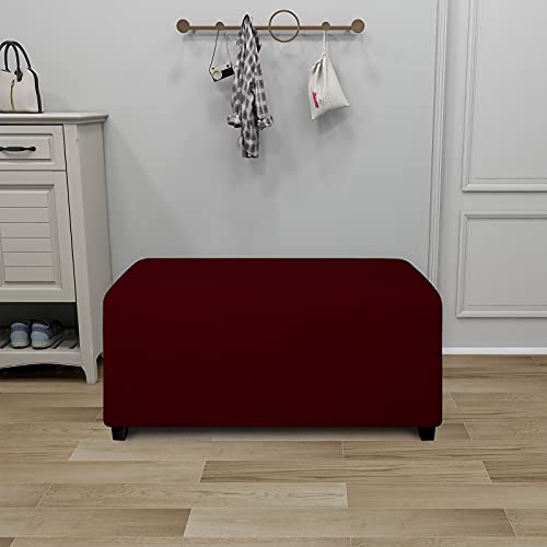 Image of PureFit Stretch Rectangle Ottoman Cover Footstool Cover, Wine | Fleece Soft Form Fit Ottoman Slipcovers Rectangle Slipcover for Folding Storage with Nonslip Elastic Bottom