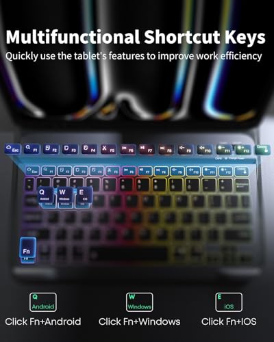 Backlit Keyboard Mouse Case for Samsung Galaxy Tab S10+ Plus / S9+ Plus / S9 FE+ Plus / S8+ Plus / S7 FE / S7+ Plus 12.4-inch with Wireless Bluetooth British Layout Keyboard and Mouse, Black - Image 4