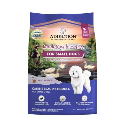 Addiction Duck Royale Entrée Premium Small Breed Dry Dog Food – Skin & Coat Care – Ideal for Puppies, Adults & Seniors – Grain-Free/Gluten-Free Kibbles for Small Dogs – 3 lb Bag Crafted in New Zealand