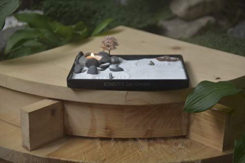 Icnbuys Handmade Zen Garden Pebble Tealight Candle Holder Set Quiet Spring With Free Zen Garden Tools, Sand, Base Tray And Accessories #TOP6