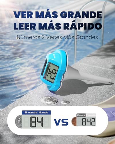 Miniatura 2 de Termómetro Piscina Solar Flotante Baldr Con Doble Pantalla Antirreflejos, Ipx7 Impermeable Para Piscinas, Spa Y Estanques, Lectura Fácil Azul