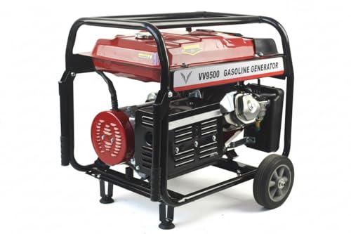 Image of Petrol Generator, 5kW Power Output, 25L Fuel Tank, Heavy Duty Steel Construction with Wheels, Red and Black, Petrol Powered, VV6500 (5.0, Kilowatts)