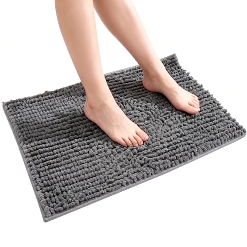 EXIN DEHCEN Alfombra de Baño Antideslizante 40x60 cm, Alfombra Baño Microfibra de Chenille Absorbente, Alfombrilla Baño Secado Rápido, Lavable a Máquina, para Bañera, Ducha, Cocina (Gris)