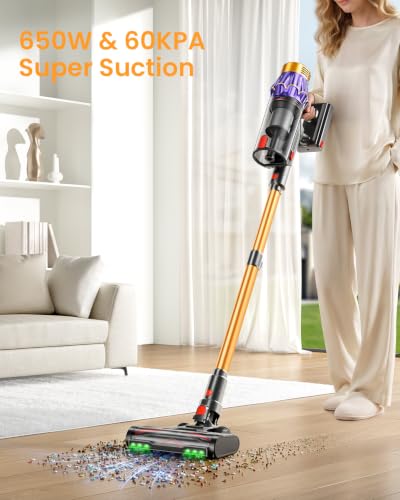 Image of Cordless Vacuum Cleaner, 650W /60KPA /70 Mins Vacuum Cleaners for Home with Self-Standing, Anti-Tangle Vacuum Cordless, Smart Display and 1.8L Cup Cordless Stick Vacuum Cleaner for Pet Hair /Carpets