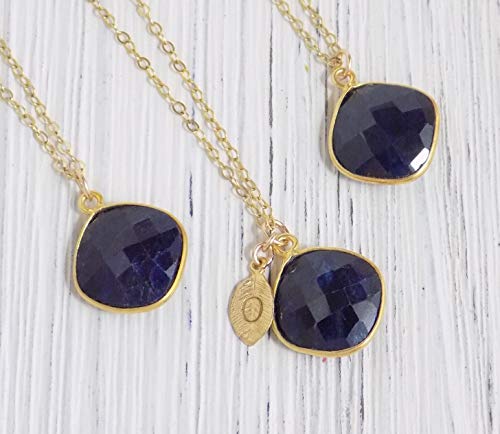 Blue Sapphire Necklace Genuine Sapphire Crystal Pendant Gold Layer Custom Initial September Birthstone Necklace M3-101
