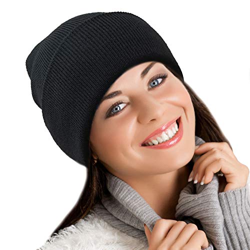 Blueberry Uniforms Black Merino Wool Beanie Hat -Soft Winter and Activewear Watch Cap
