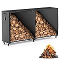 organizelink 8ft Firewood Rack Outdoor with Cover, Heavy Duty Square Metal Wood Storage Log Holder Stacker, Indoor/Outdoor Use