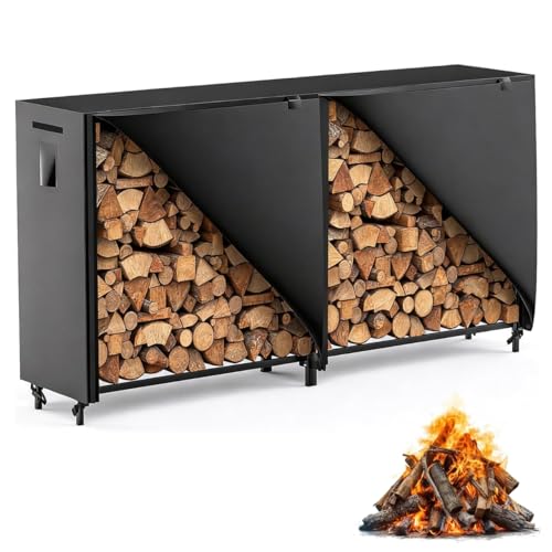 organizelink 8ft Firewood Rack Outdoor with Cover, Heavy Duty Square Metal Wood Storage Log Holder Stacker, Indoor/Outdoor Use by organizelink - Used condition - US$74.20