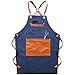 Fartuch roboczy, fartuch dżinsowy unisex, szef kuchni gotowanie fartuchy warsztatowe z grillem z regulowanym paskiem, restauracja fryzjerska Odzież robocza,Blue,60x70cm
