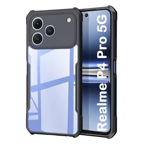 Image of AIBEX Compatible for Realme P4 Pro 5G Mobile Back Case Cover, Crystal-Clear Shockproof Bumper with Camera Guard | 360 Hybrid Protection (TPU+PC) | Anti-Yellow, Slim Transparent - Black
