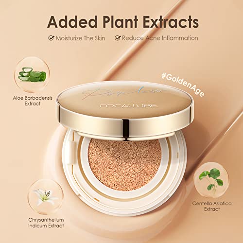 Focallure Poreless Bb Cushion Foundation, Full Coverage Foundation Makeup, Matte Finish, Natural Cover Makeup Base And Fixer, Long-Lasting & Hydration, Warm Brown #TOP3