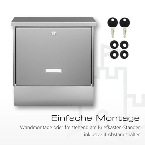 BURG-WÄCHTER Briefkasten mit Zeitungsfach und Namensschild, Rostfreier Edelstahl, Einwurf-Format DIN C4, 2 Schlüssel, AMZ 2500 NI