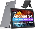 Comprimés 10.1 Inch Android 14 Comprimé pour adultes, Octa-Core, 12GB RAM 64GB Stockage(2TB Élargir), Octa-Core, WiFi 6, Bluetooth 5.0, Tablette grand écran tactile pour le travail, étude & Divertissement
