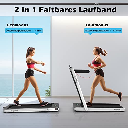 GOPLUS 2-in-1 inklapbare loopband met afstandsbediening, elektrische loopband met app-bediening, bluetooth, mobiele telefoonhouder, snelheid 1-12 km/u instelbaar, tot 120 kg - Afbeelding 4