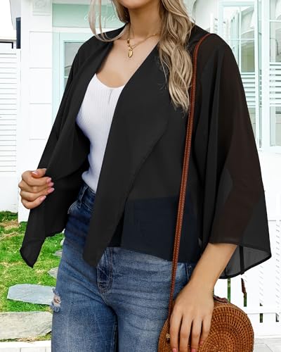 Image of Womens Summer Tops Short Shrugs Kimono Cardigans Casual Chiffon Bolero Jackets 2026