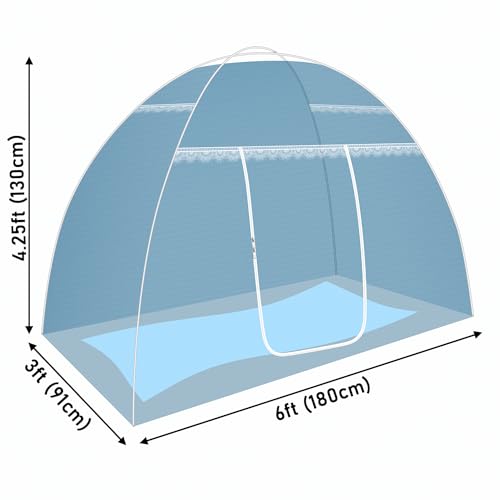 Image of Single Bed Mosquito Net Foldable, Lightweight Polyester 30GSM Strong Foldable Machardani (Blue Color, 3feet x 6feet)