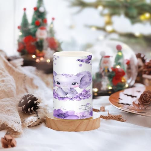 Image of Purple Elephant Butterfly Flower Flickering Flameless Candles LED Battery Operated with Remote Timer Pillar Candles for Home Birthday Wedding Christmas Decor, Set of 2