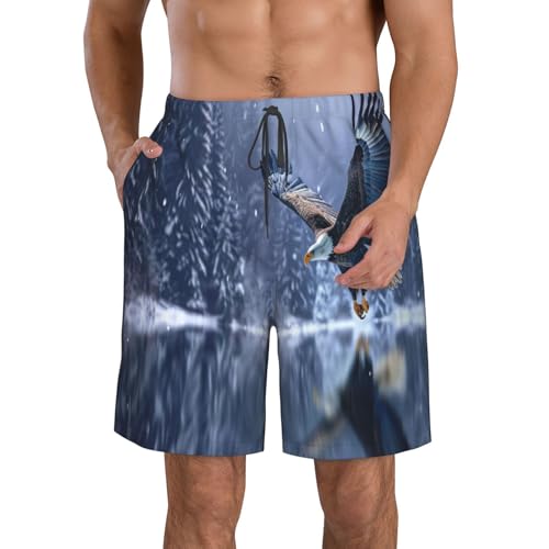 The Eagle Flying On The Lake Men's Beach Pants-Quick-Dry & Comfortable Mens Beach Shorts for Men, Perfect for Surfing and Everyday Wear White