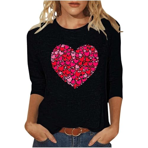 Generisch Camiseta de manga tres cuartos para mujer, diseño estampado de San Valentín, color neón, Negro , S