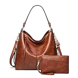 Bolsa feminina de couro PU Boston de ombro, bolsa mensageiro casual fashion (Marrom claro + carteira)