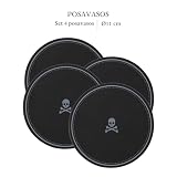 Scalpers HOME | Zestaw 4 okrągłych podstawek | średnica 11 cm | kolor czarny | Wykonane z poliuretanu | Wzór z detalami czaszki