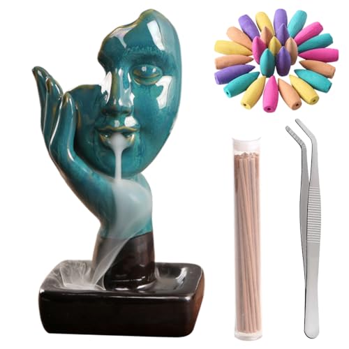 Yuragim Rückfluss Räuchergefäß,Thinker Rückfluss Wasserfall Räuchergefäß Räucherwasserfall Keramik Statue Aromatherapie Ornament Meditierender Räucherstäbchenhalter Heimdekoration für Yoga Entspannung
