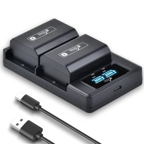 Pickle Power 2600mAh NP-FZ100 Battery 2 Pack and LED Dual Charger for Sony A7 III A7IV FX3 FX30 A7R IV A7R III A7C A7S III ZV-E1 A6700 A6600 A1 A9 A9R A9S A9 II Camera