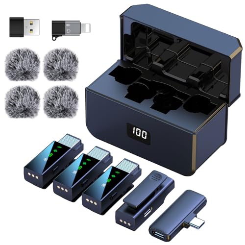 ZERFUN Pro 4 Wireless Lavalier Lapel Microphone System for iPhone Android Phone PC Laptop with USB C/Lightning, 48KHz 24Bit, 30H Battery,Reverb,Noise Cancelling for Video Recording Podcast Stream Vlog