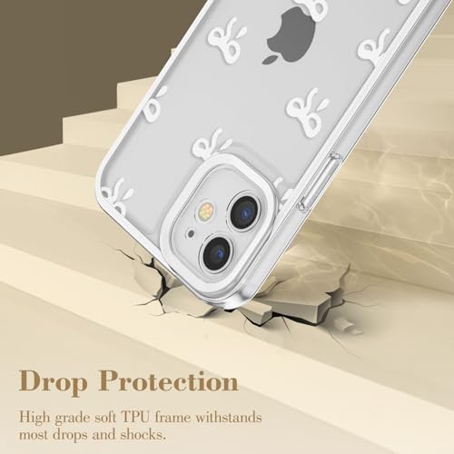 EYZUTAK Case for iPhone 12, Clear Cute Ribbon Bowknot Aesthetic Phone Case with Charm Bracelet Chain Raised Camera Protection Stylish Soft Durable TPU Protective Cover for Women Girls - White - Image 6